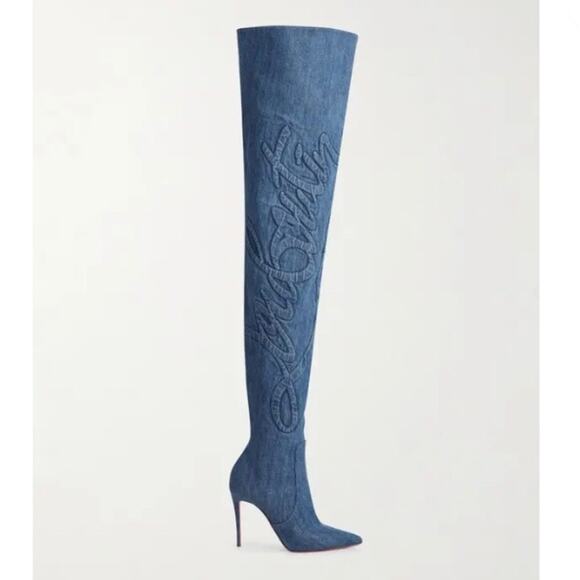 Christian Louboutin Kate Botta Alta Loubi Jeans Over The Knee Denim Boots 36.5 - Picture 10 of 10